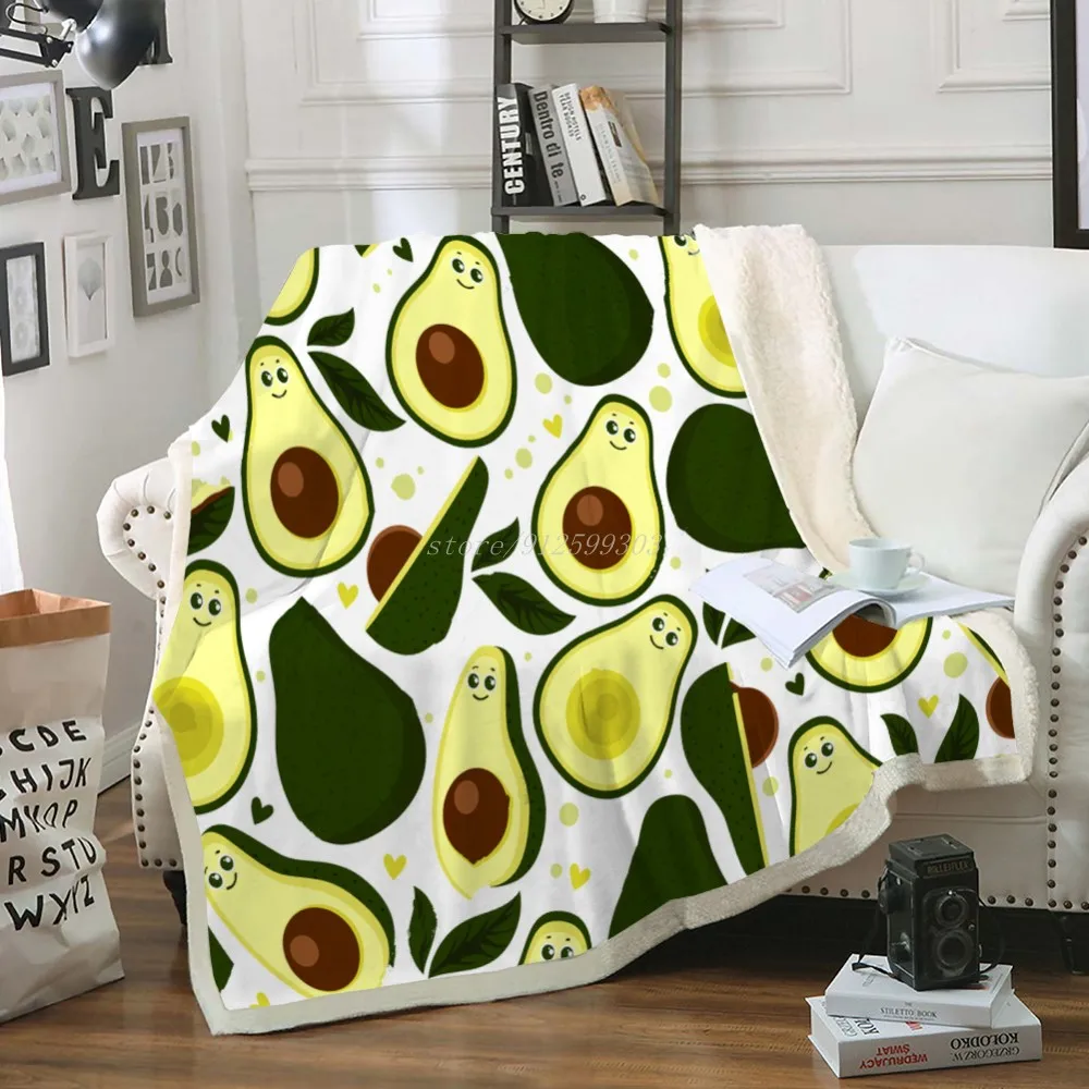 

Avocado Sherpa Blanket for Beds Cute Fruit Soft Throw Blanket Cartoon Avocado Soft Flannel Bedspreads Thin Quilt Kids Blanket