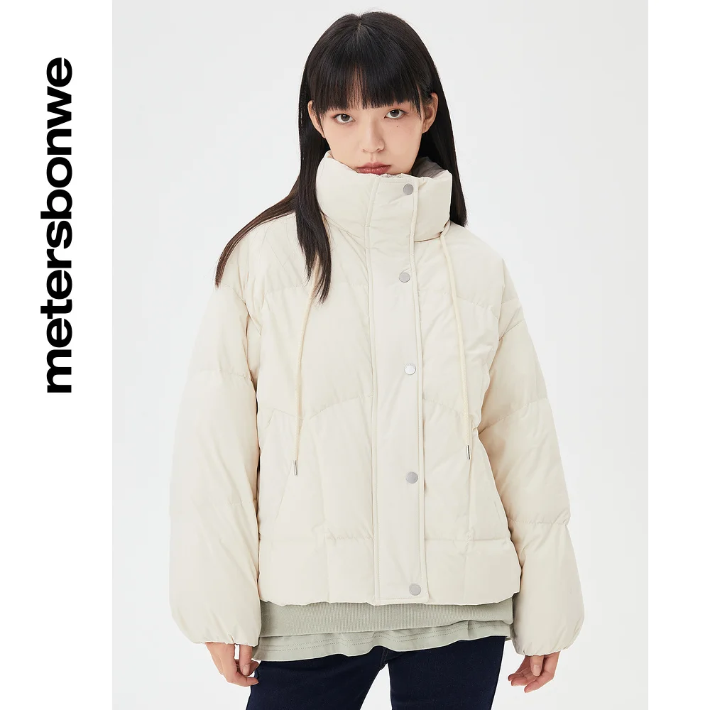 Metersbonwe Women's Unique Design Line Standing Collar Down Jacket Winter New Fashion Outerwear Warm Super Loose Coat Brand Tops