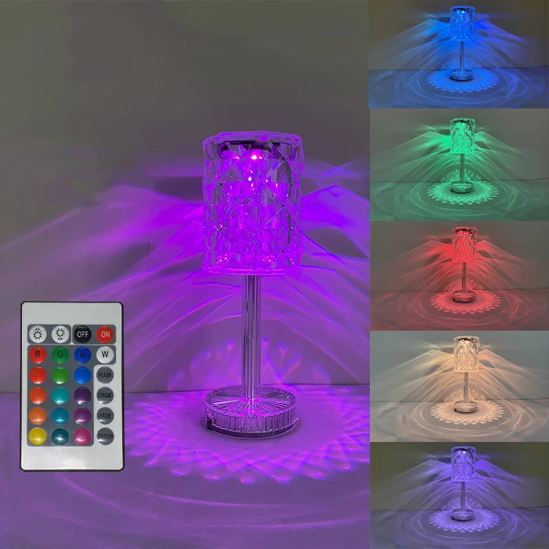 

Crystal Diamond Table Lamp Touch Bedside Desk Lamps LED Bedroom Decor Atmosphere Night Light Acrylic Rechargeable RGB Lights