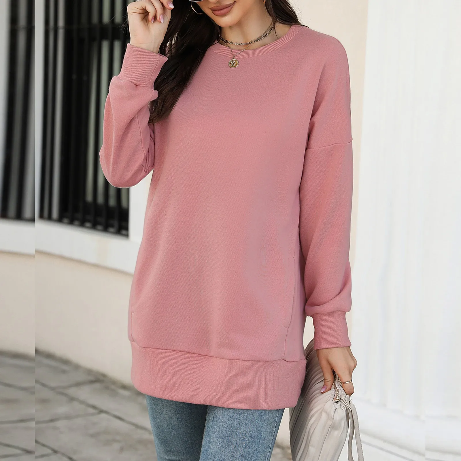 

Basic Solid Color Long T-Shirts For Ladies Womens Casual Crew Neck Raglan Long Sleeve T Shirts Daily Comfortable Top Autumn