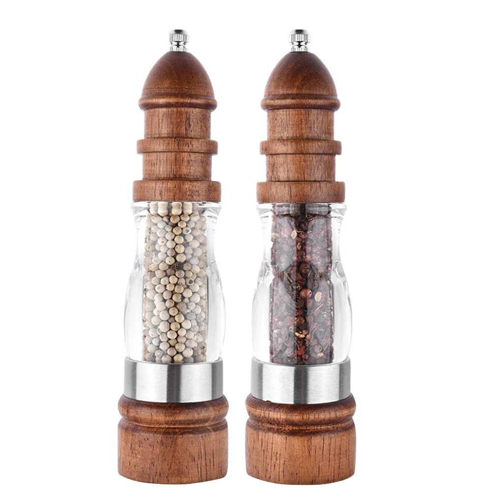 

Salt Pepper Grinder Adjustable Coarseness Ceramic Core Acrylic Wood Kitchen Spices Grinding Mill