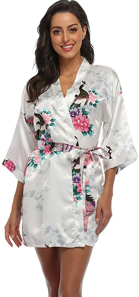 

Fashion Satin Robe Female Bathrobe Sexy peignoir femme Silk Kimono Bride Dressing gown sleepwear Night Grow For Women