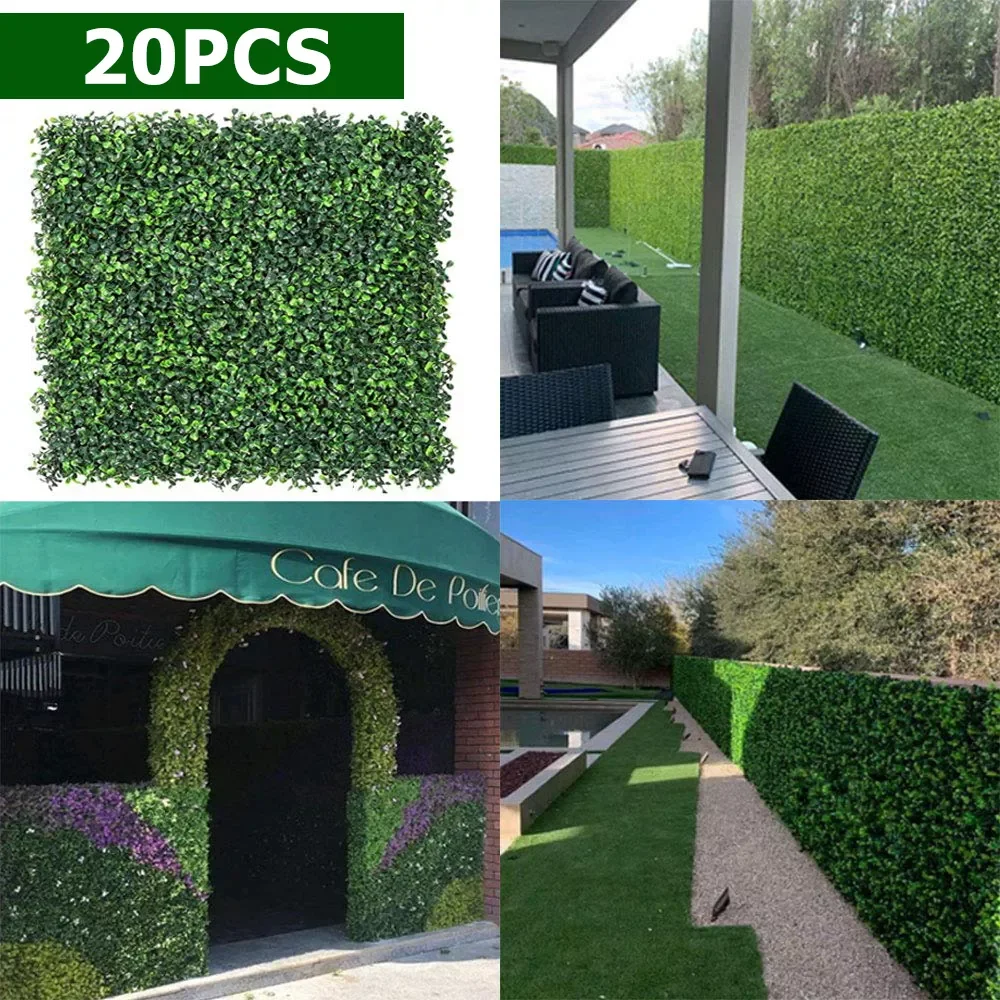 

20 pcs Artificial Flowers Boxwood Grass 25x25cm Backdrop Panels Topiary Hedge Plant Garden Backyard Fence Greenery Wall Decor