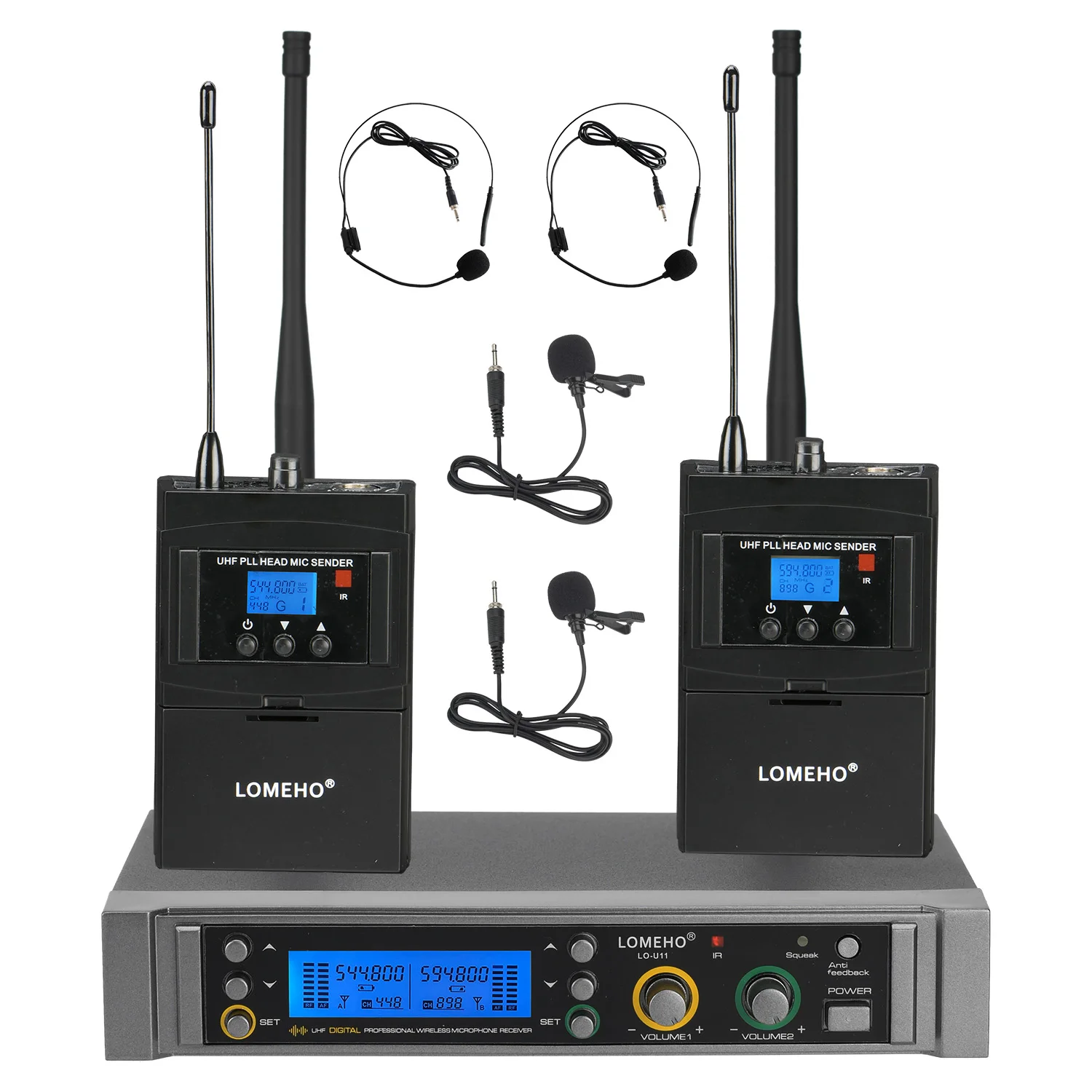 Беспроводной микрофон LOMEHO UHF 2 канала 450 каналов 50 м Регулируемая частота