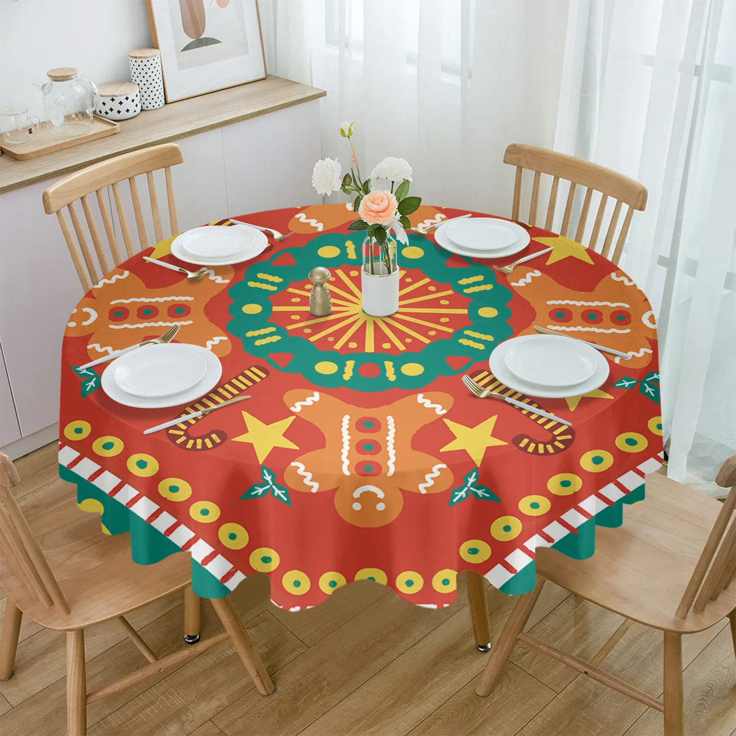 

Bohemia National Symbols Stars Stripes Waterproof Tablecloth Table Decoration Wedding Home Kitchen Dining Room Round Table Cover