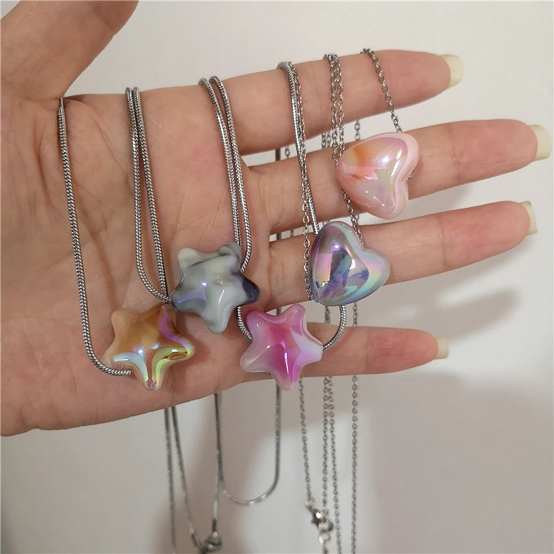 

Goth Harajuku Sweet Cool Colorful Star Heart Pendant Necklace For Women Girl Egirl Choker Cute Y2k Aesthetic 90s EMO Accessories