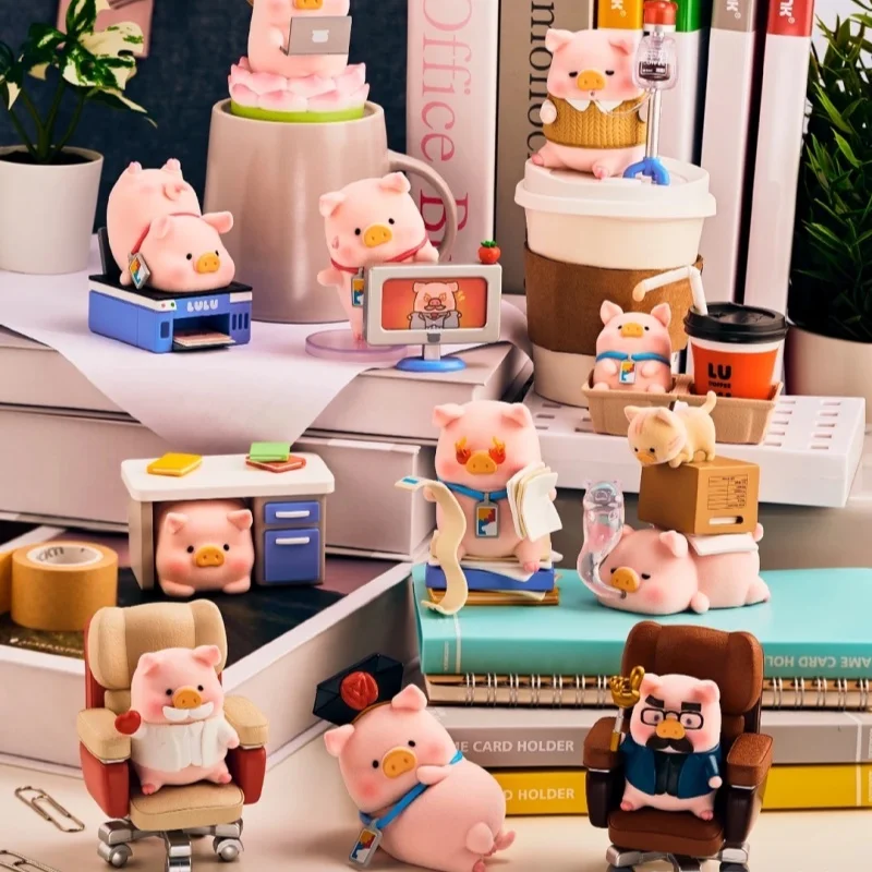 Фото Оригинальная фигурка TOYZEROPLUS LuLu Piggy Flocked Blind Box из серии Too Much Pig Work, ПВХ, украшение для стола, подарок для взрослых и офисных работников №1