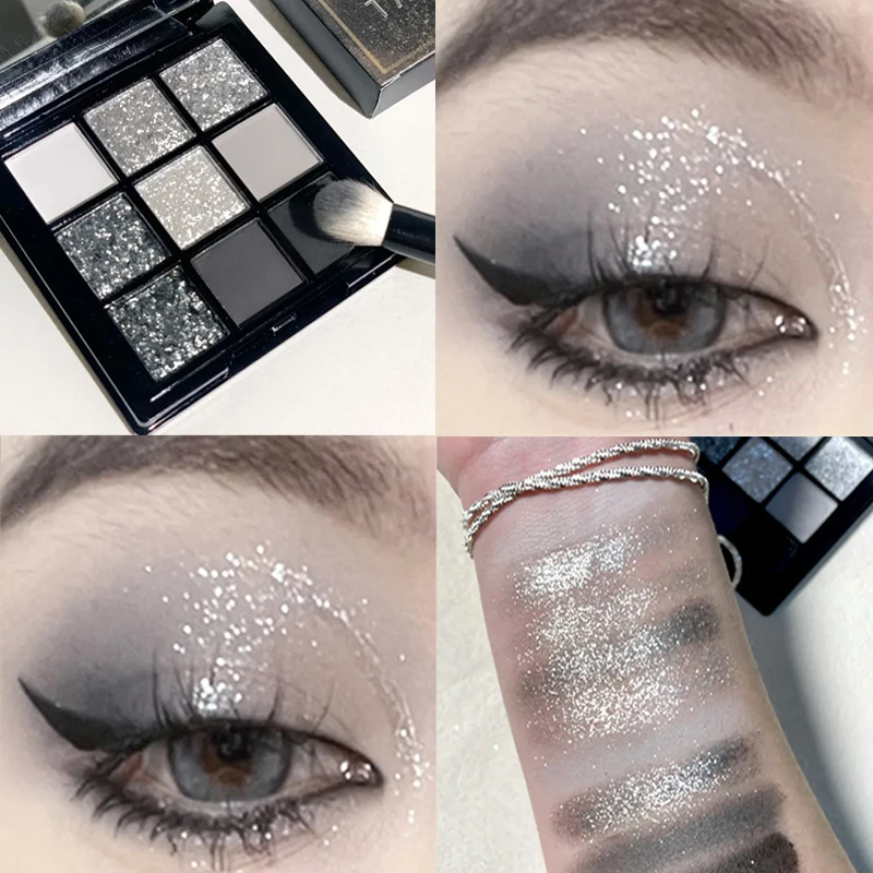 

9 Colors Black Smokey Matte Glitter Eyeshadow Pearlescent Shiny Sequin Eye Shadow Palette Earth Color Acrylic Eye Lasting Makeup