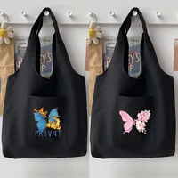 trendy black shoulder bag shopping bag woman bag handbag casual color butterfly pattern printed vest tote bag soft commuter bag