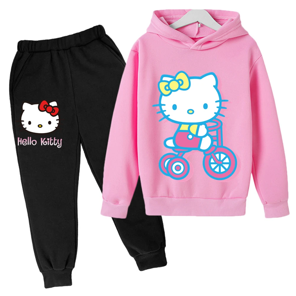 

Boys Girls Clothes Baby Winter Hello Kitty Set Print Long Sleeve Hoodies + Pants For Children 2 PCS Video Outwear 4-14 Years