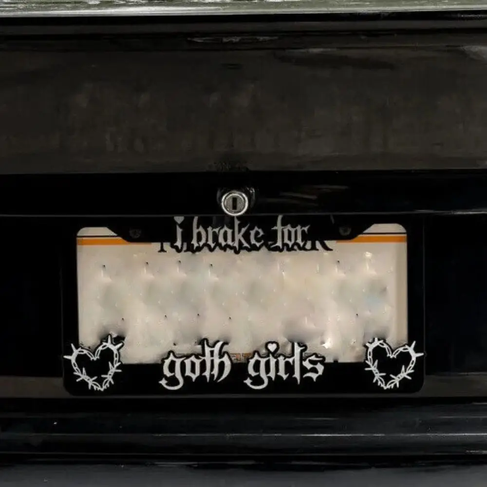 

Metal I Brake for Goth Girl Plate Cover Rectangle Black License Plate Frame Cover Acrylic Goth Car License Plate Cover