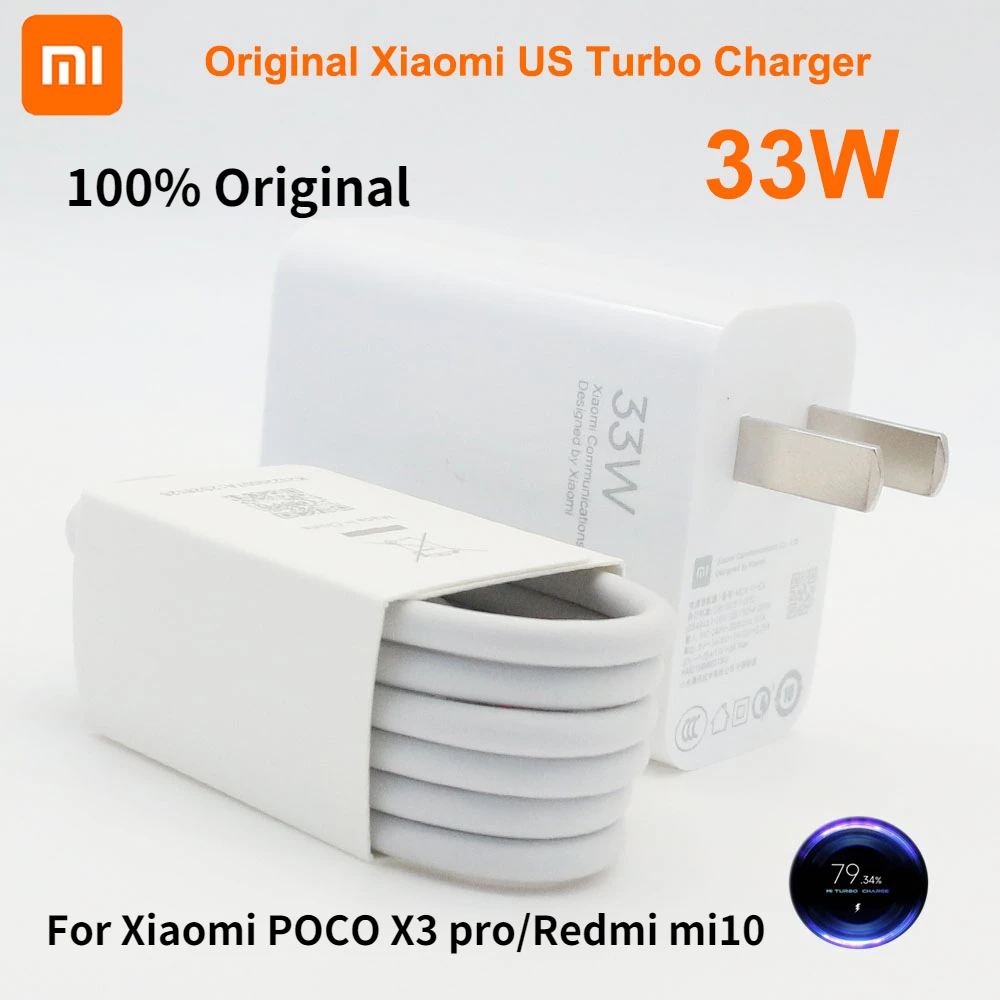 

33W 100% Original US Xiaomi Wall Charger 6A Type C Cable 33W Turbo QC 4.0 Fast Charge Adapter For Mi 10 POCO X3 Note 10 10X Lite