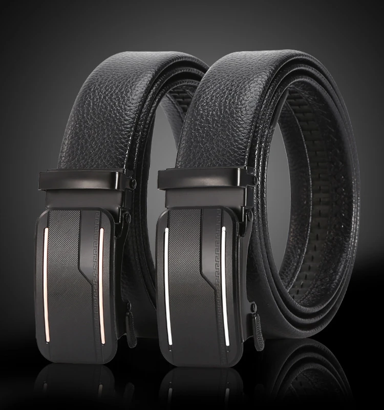 Business Men's Belt Automatic Buckle Workplace Casual Suit PU Leather Black Belt for Men Luxury Wholesale