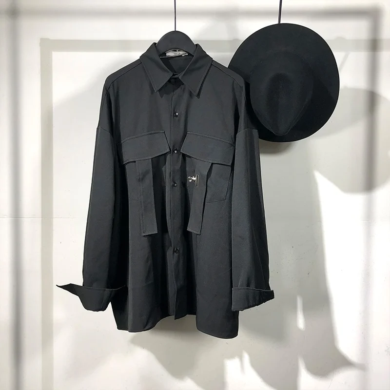

Men Owen Casual seak Gothic Men's Clothing Hip Hop Tops Tees Autumn Oversized High Streetwear Long Sleeves Black Shirt