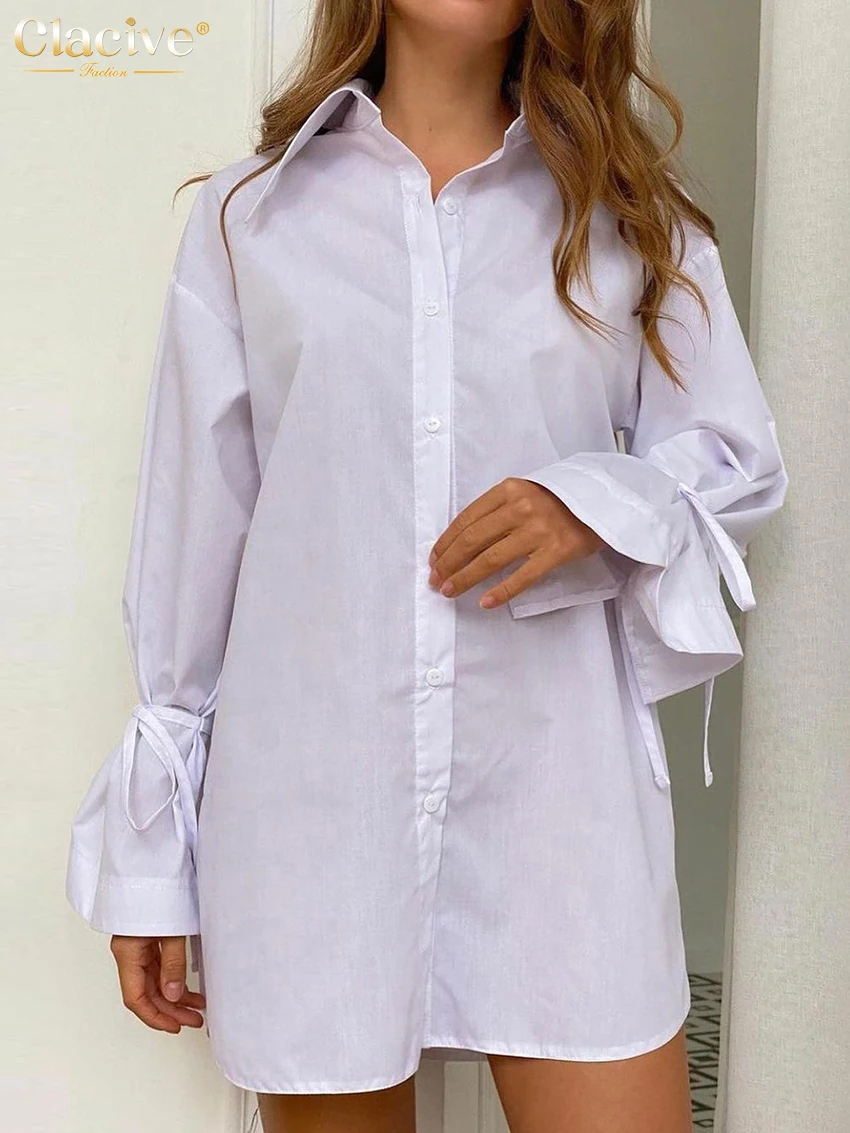 

Clacive Fashion Loose White Woman Blouses 2022 Autumn Lapel Long Sleeve Shirts Elegant Chic Single-Breasted Tops Female Clothing