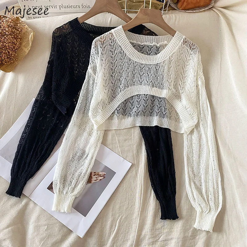 

Sun-proof Pullovers Women Cropped Hollow Out Thin Summer Fashion Cool Streetwear Sweater Sexy Elegant Girlish Mujer Clothes Ins