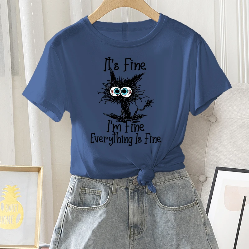 Футболка женская летняя повседневная с коротким рукавом и круглым вырезом из 100%