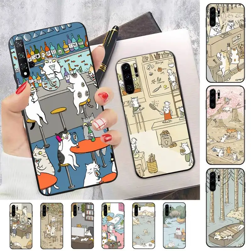 

Japanese Cat Drink Pattern Phone Case for Huawei Honor 10 i 8X C 5A 20 9 10 30 lite pro Voew 10 20 V30