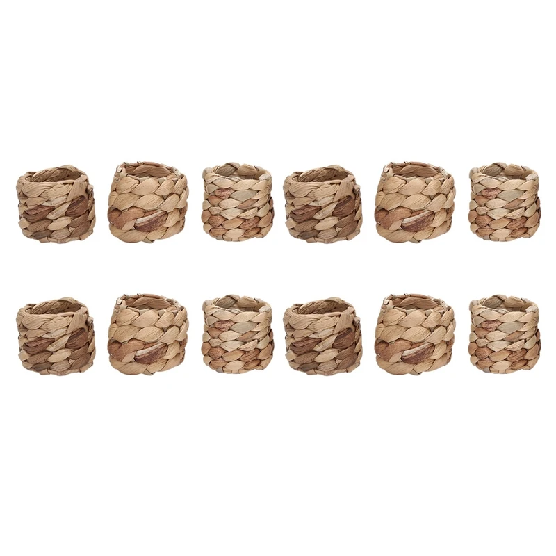 

12Pcs Water Hyacinth Woven Napkin Ring,Handmade Braided Grass Napkin Ring,Farmhouse Buckle Holder For Xmas,Daily Use