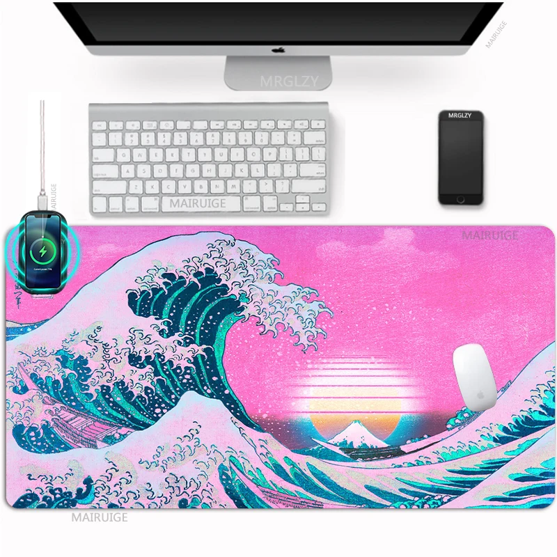 

Ukiyo-e Wireless Charging Mouse Pad Table Mats Giant Waves Rugs Large Charge Desk Pad Art Gamer Accessories Carpets Mousepad Mat