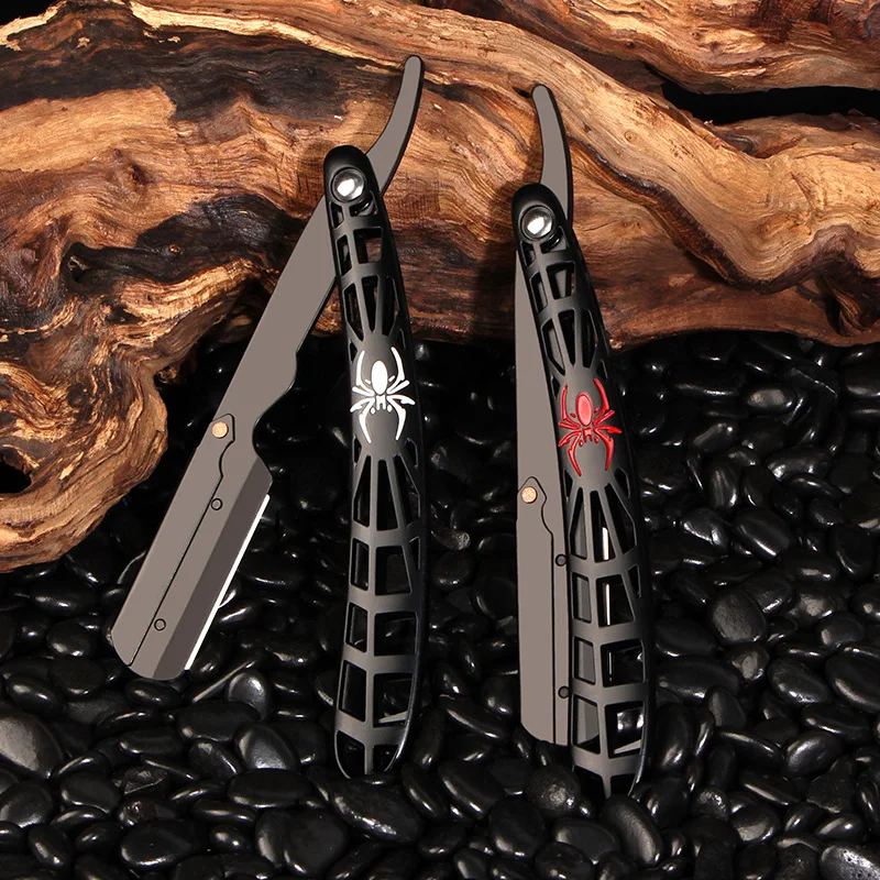 Black Folding Shaver Knife Zinc Alloy Straight  Safety Razor Barbearia Holder Gift