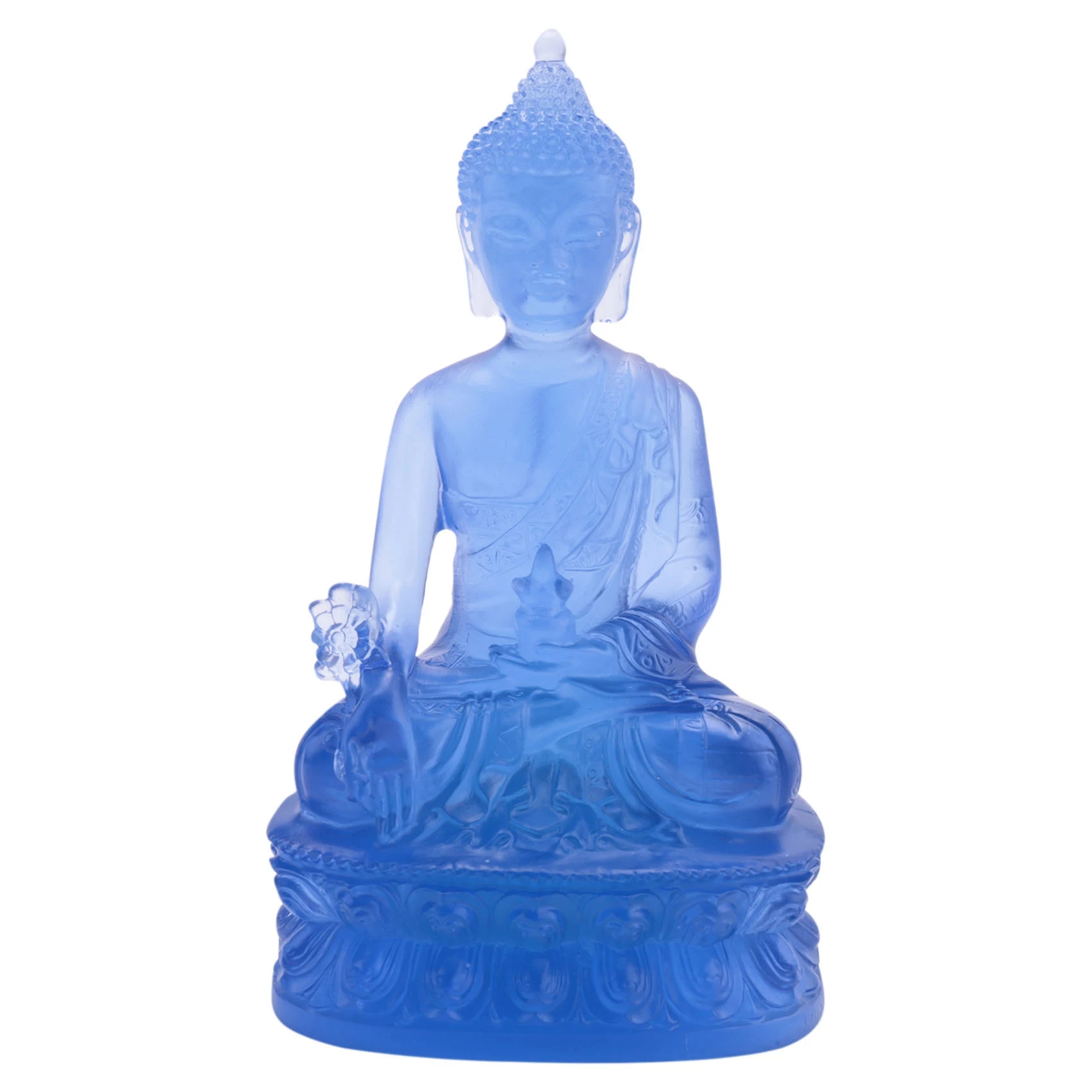 

Tibetan Medicine Buddha Statue,Translucent Resin Buddha Sculpture Meditation Decor Spiritual Decor Collectible -Blue