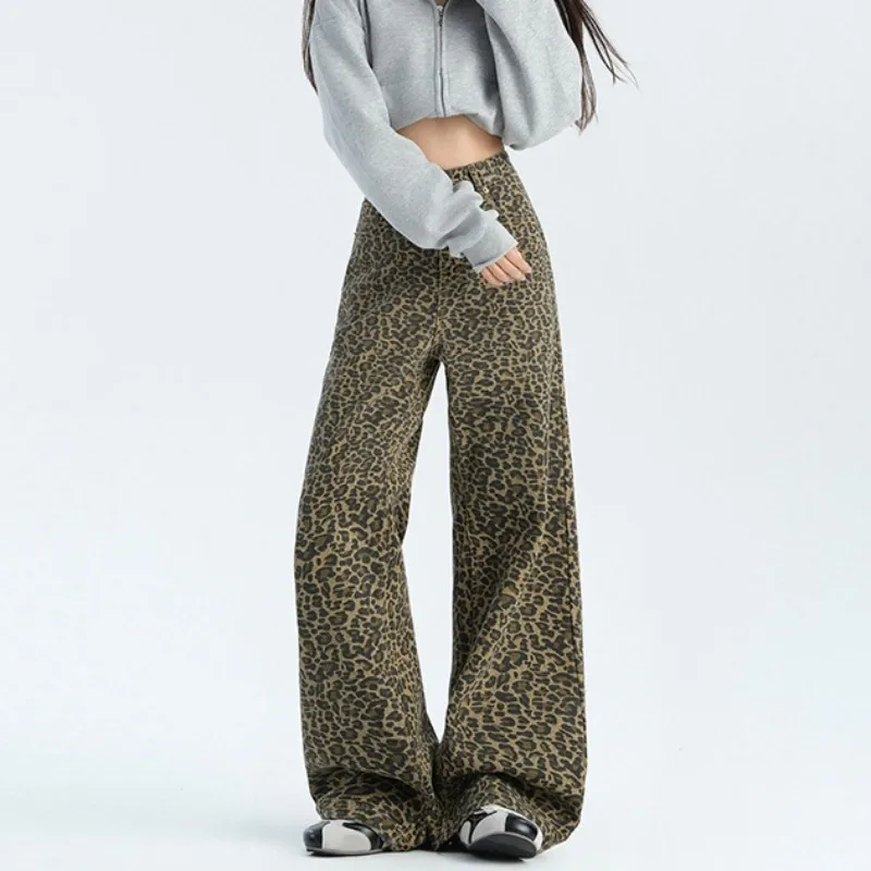 FINEWORDS винтажные повседневные джинсы с высокой талией и леопардовым принтом