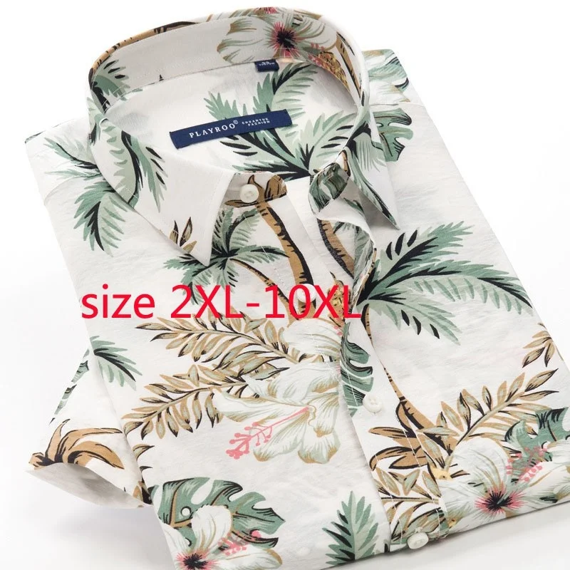 

New Arrival Super Large Flower Short Sleeve Men Cotton Breathable Comfortable Oversize Summer Casual Shirts Plus Size 2XL-10XL