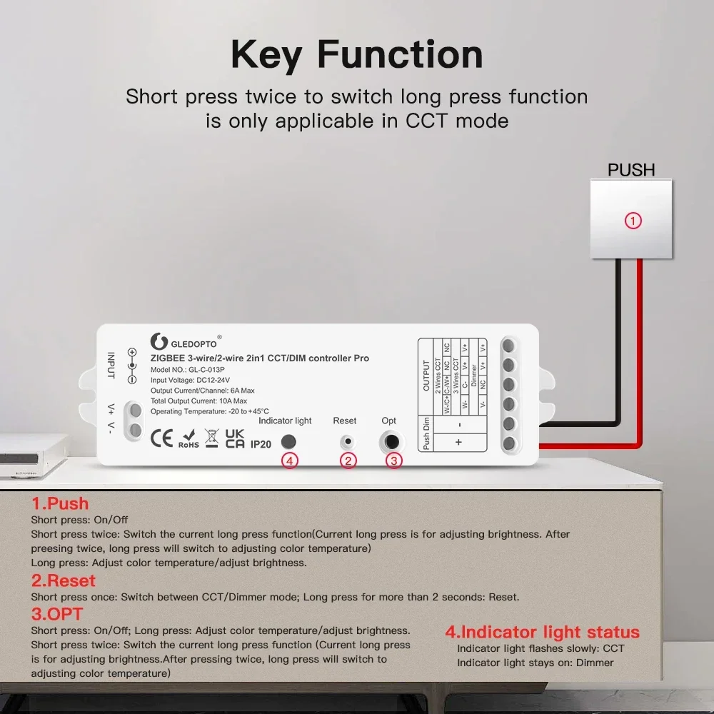 Фото GLEDOPTO ZigBee 3.0 2-проводной светодиодный контроллер CCT/DIMER Контроллер освещения работает с приложением SmartThings Alexa Голосовое дистанционное управление №2