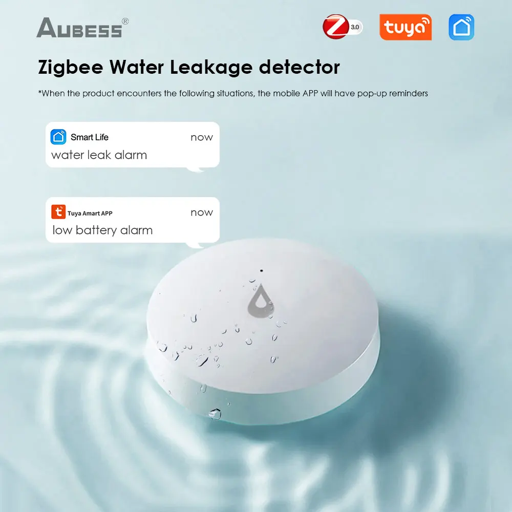 Датчик утечки воды Tuya Zigbee, умный погружной датчик с приложением для контроля утечки воды, работает с автоматизированным краном Zigbee