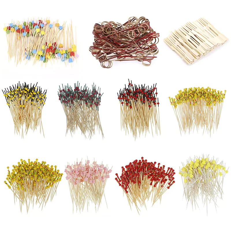 

2022New 9/12cm Bamboo Food Picks Buffet Cupcake Fruit Fork Party Cake Dessert Salad Vegetable Sticks Cocktail Toothpick Skewer