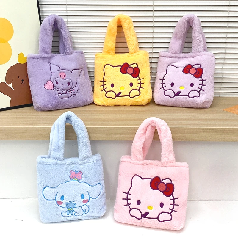 

Kawaii Sanrio Plush Hello Kitty Melody Kuromi Women Tote Handbags Shoulder Bags Fashion Female Messenger Bags Purses Xmas Gifts