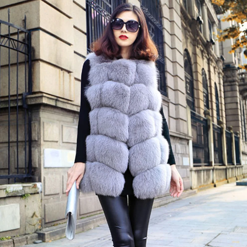 2023 Winter New Women Long Warm Faux Fox Fur Vest Woman Fluffy Artificial Fur Coat Female Fake Fur Sleeveless Jacket