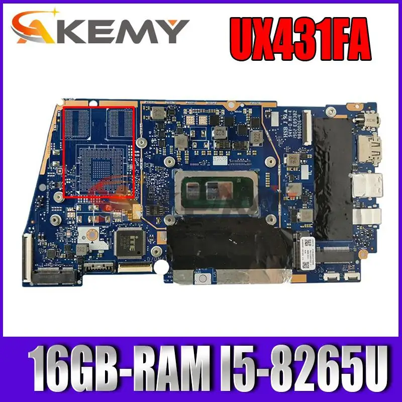 

UX431FA/FN MB Laptop Motherboard For ASUS ASUS ZenBook-14 UX431FA UX431FN UX431F Original Mainboard 16GB-RAM I5-8265U GM