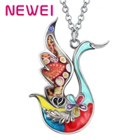 newei enamel alloy floral cute swan goose necklace pendant chain gifts fashion jewelry for women girls teens charms accessories