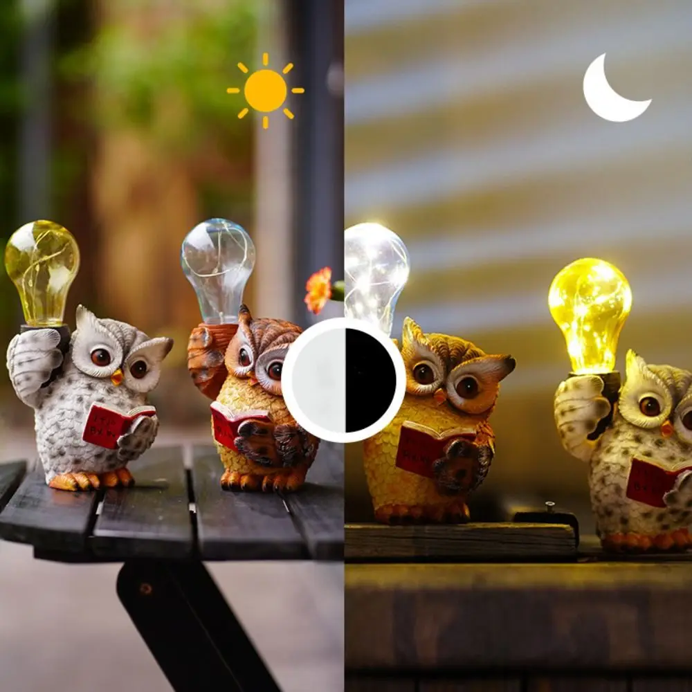 

Resin Garden Owl Statue Animal Pattern Solar LED Owl Reading a Book Figurine Garden Decor Courtyard Decoracion