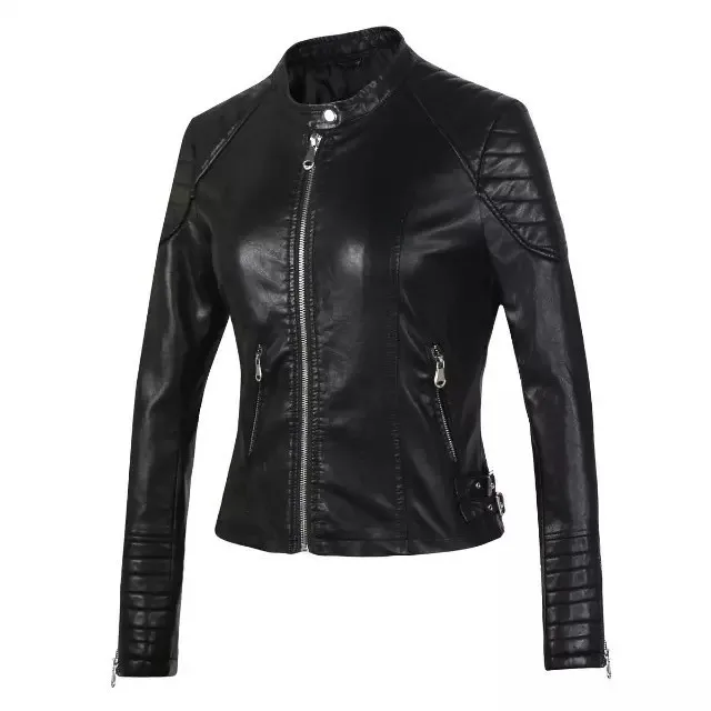 2022 Spring Women's PU Leather Motorcycle Coat Skinny Lady Leather Jacket for Women Motocycle Leather Clothes Top vintage