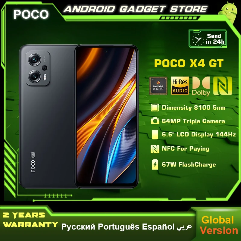

Global POCO X4 GT 5G Smartphone Dimensity 8100 8GB 128GB/256GB DynamicSwitch 144Hz Display 64MP Camera 67W Charge Turbo