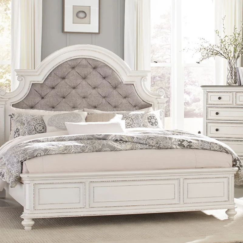 

Antique White Finish 1pc Eastern King Size Bed Button-Tufted Upholstered Headboard Traditional Design Bedroom Furniture