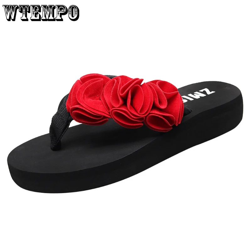 WTEMPO Flower Flip Flops Women Clip Toe Summer Non-Slip Beach Fashion Wedges Ladies Shoes Comfy Outdoor Slippers Dropshipping