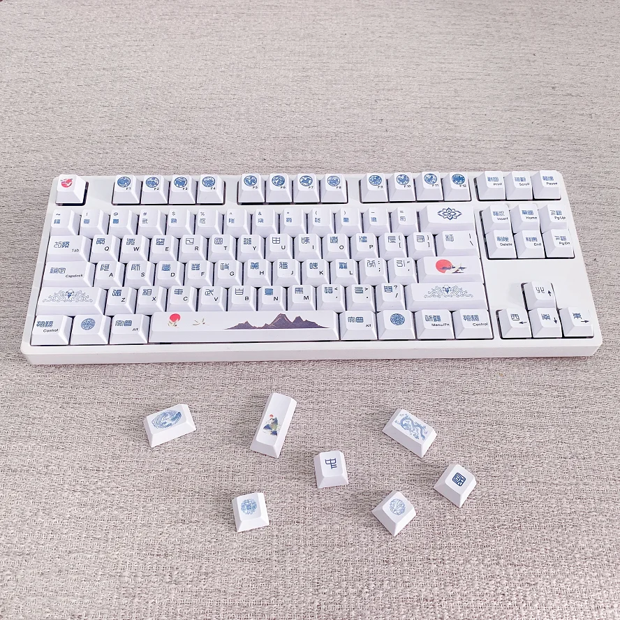 

129 Key Zodiac Theme White PBT Keycaps Dye Sublimation Cherry Profile China Style Keycaps For Cherry Gatrron MX Switch Keyboards