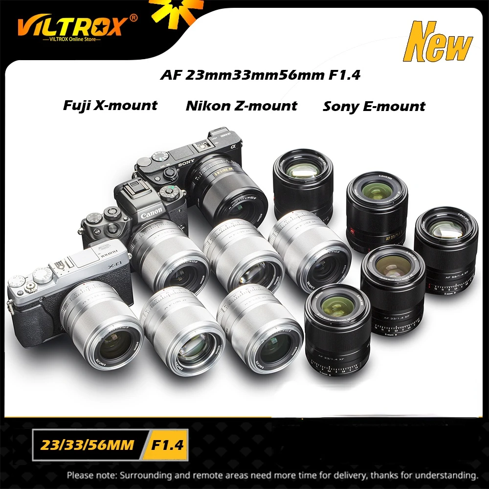 

Объектив VILTROX 23 мм 33 мм 56 мм F1.4 E с автофокусом, Большая диафрагма, фотообъектив с автофокусом для Canon M mount fujifilm fuji XF Sony E, объектив для камеры