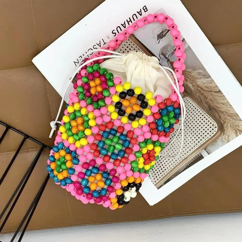 

Handmade Big Pearl Bucket Bag Women Hand Woven High Quality Silvery Mini Beaded Pearl Evening Shoulder Bag Ladies Dinner Party