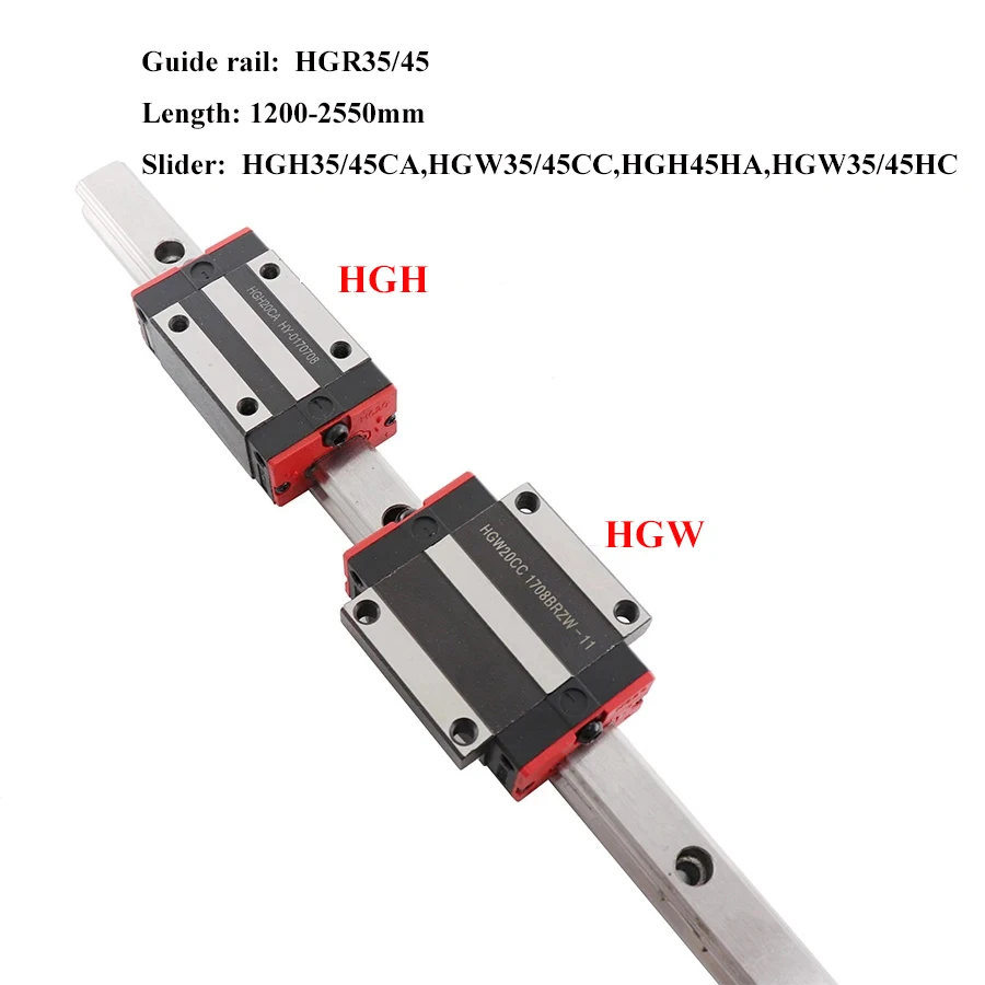 Linear Guide Rail HGR35 45 Length 1200-2550mm Guideways Rod Set 2PC HGH35/45CA,HGW45CC,HGH30/45HA,HGW35/45HC Slider CNC Parts