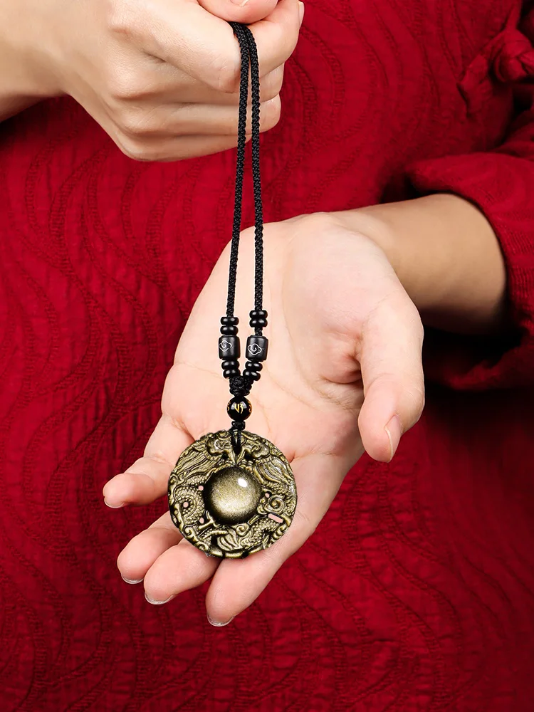 Подвеска из натурального обсидиана с изображением дракона ожерелье кулоном в