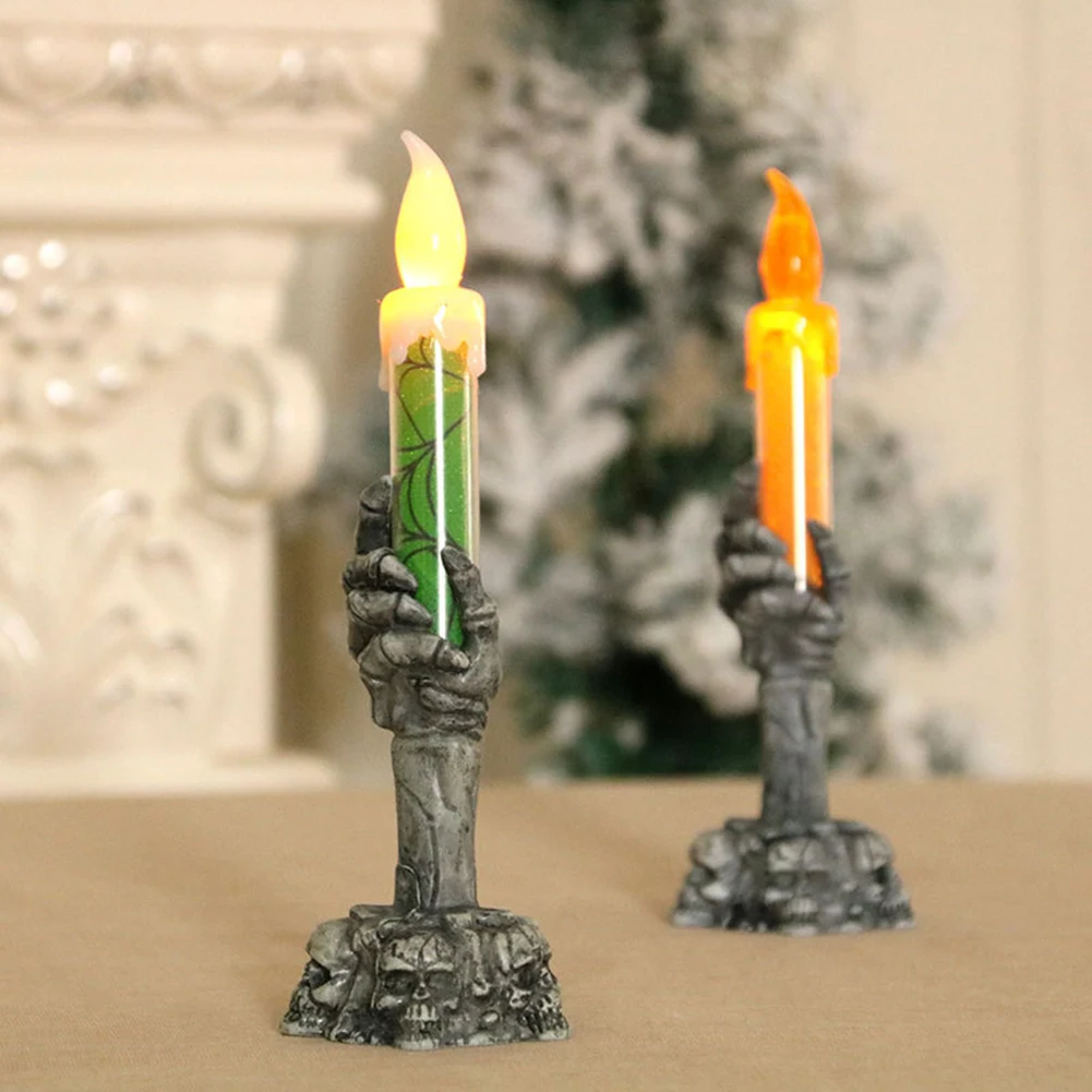 

Halloween Decor Holding Lamp Skeleton Ghost Smoke-free Electronic Skeleton Candle Light Plastic for Home Haunted House Ornaments