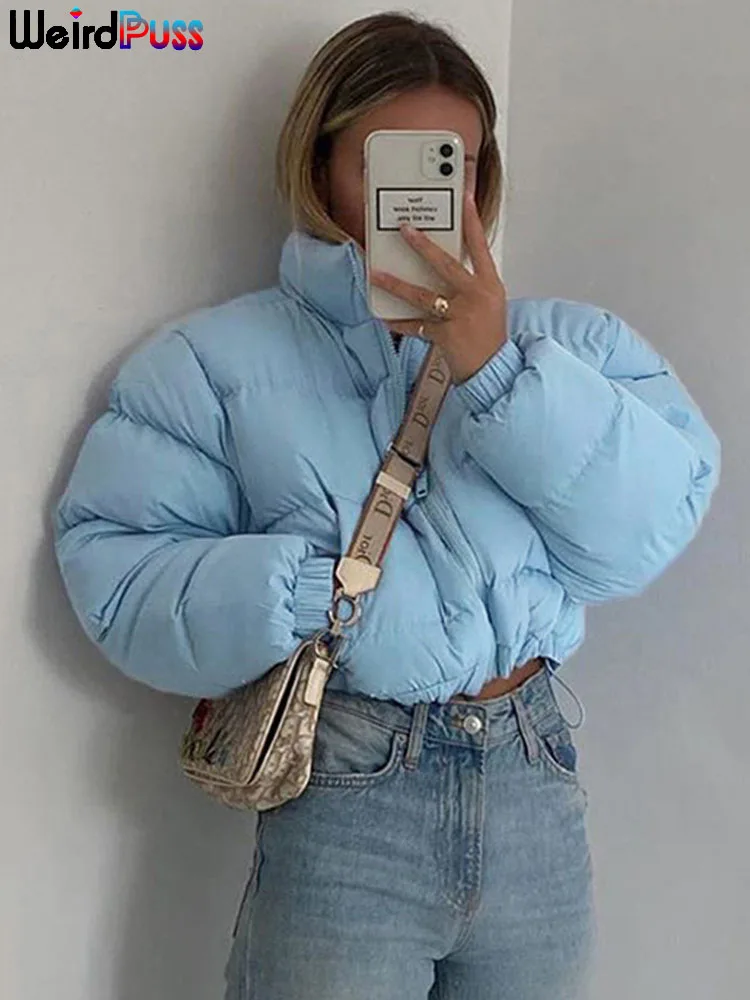 OrangeA Women Short Puffer Jacket Cotton-Padded Thick Drawstring Parkas Zipper Winter Bubble Coat Warm Casual Hot Street Outfits
