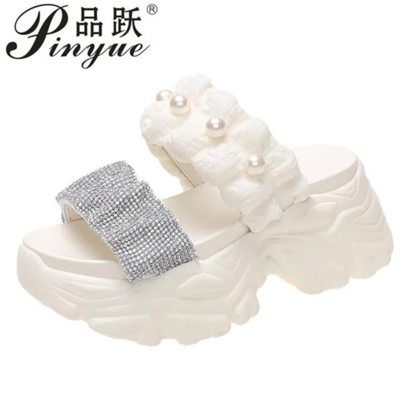 

9cm New Summer Women High Platform Bling Slippers Flip-Flops Fashion Wedge Heels Beach Shoes Woman Outside Chunky Sandals