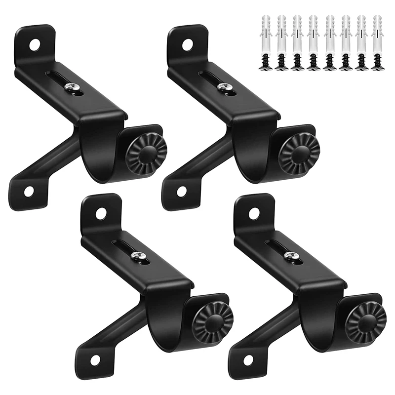 

Curtain Rod Bracket, Adjustable Heavy Duty Curtain Rod Holders, Black Curtain Rods Hooks Hangers For Wall Drapery Rod