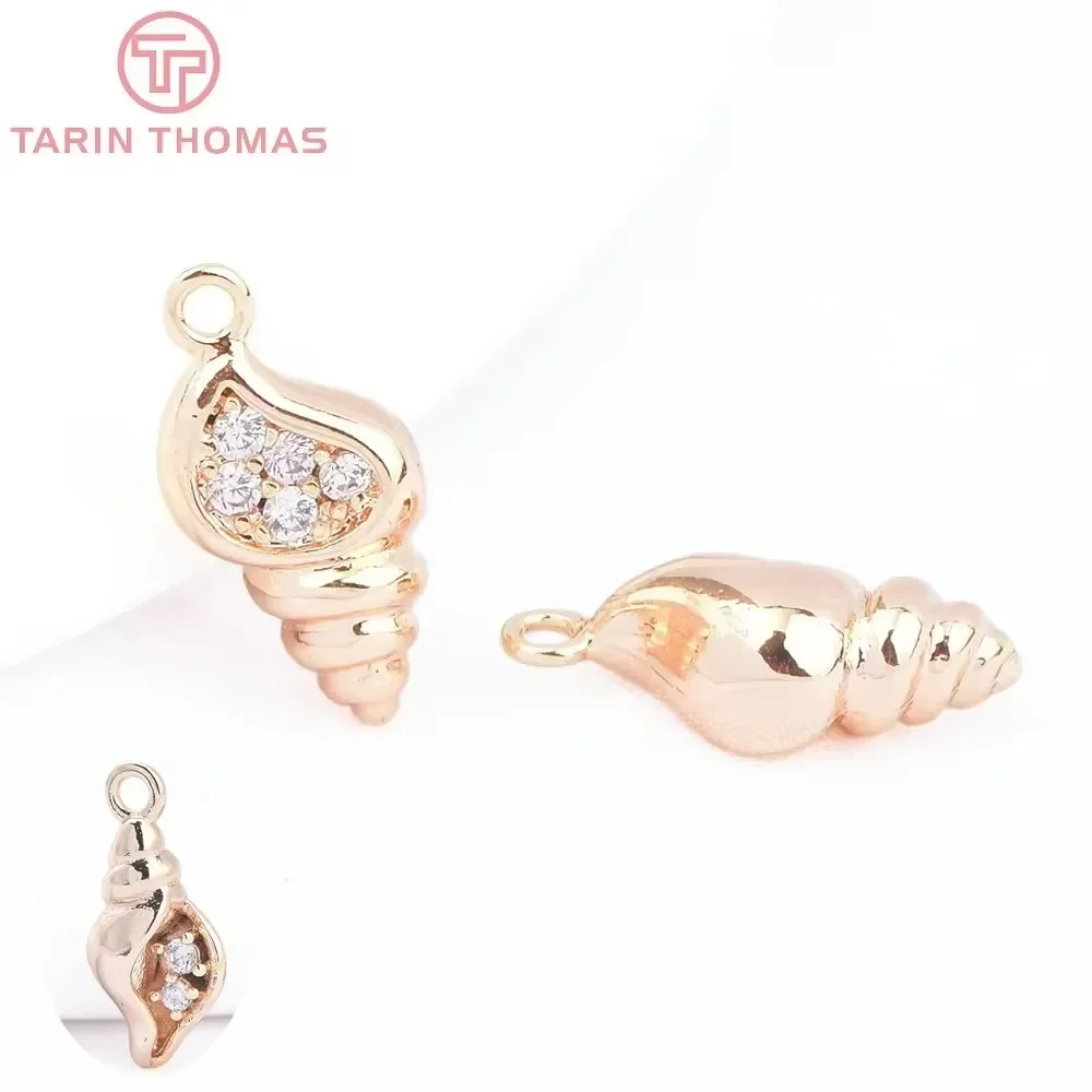 Латунные подвески в форме ракушки с цирконом 7 х14 мм 24 кар фурнитура для